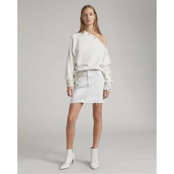 NWT Rag & Bone Moss Denim Mini Skirt 28 White Distressed Raw Hem - Picture 1 of 13